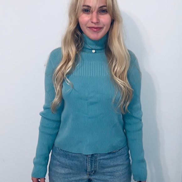 turquoise ribbed mock neck - Picture 5 of 5